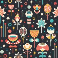 Seamless pattern with colorful flowers on dark background