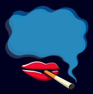 Mouth red lips smoking cigarette smoke cloud message speech bubble
