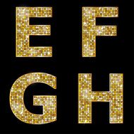 Golden metallic shiny letters E F G H N2