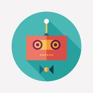 Robot flat round icon with long shadows Set 6