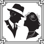 Silhouette of couple in retro style N2