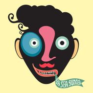Funny clown with sun sea summer banner