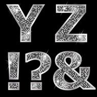 Silver metallic shiny letters Y Z ! ? &amp;