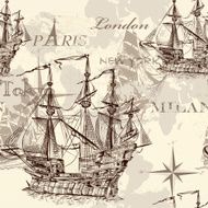 Seamless vector wallpaper with ship in vintage style