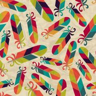 Seamless pattern with feathers on crumpled paper