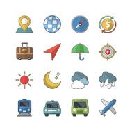 Flat color style Travel &amp; Business icons set