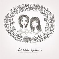 floral frame with pretty girls N2