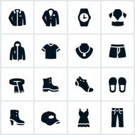 Black and white department store clothing icons