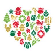 Christmas Element Icons in Heart Shape