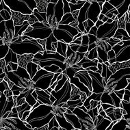 Monochrome seamless pattern with lilies on a black background N2