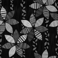 Monochrome seamless pattern of abstract flowers on a black background