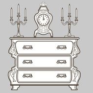 Furniture Antique dresser mantel clocks and candlestick