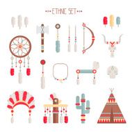 Vector colorful ethnic set Tribal native American set of symbols