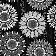 Monochrome seamless pattern of abstract flowers on a black background N2