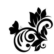 Black-and-white flower leaves and butterfly design element (Vector) N2