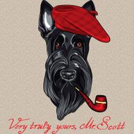 vector funny cartoon hipster dog Scottish Terrier