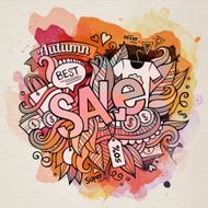 Sale watercolor cartoon hand lettering and doodles elements N2