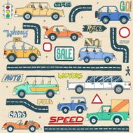 Doodle colored cars set Vector illustration