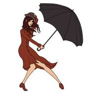 Young woman holding an umbrella against the wind Vector illustration N2