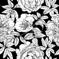 Seamless pattern with wild roses on a black background