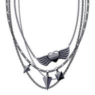 Black metallic tromp e-l&#039; necklace with winged heart and pendants