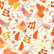 Watercolor seamless pattern with insects Bees and butterflies flowers