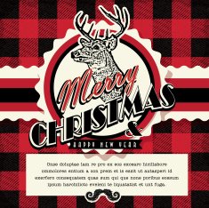 Merry Christmas vintage flannel greeting design black red check