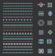 Ethnic set of Pattern Brushes plus decor elements Isolated