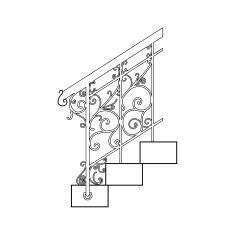 Black forged metal railings with floral motifs
