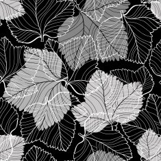 Seamless monochrome pattern with foliage on black background