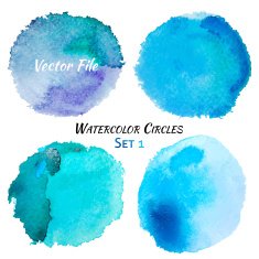 Watercolor Blue and Purple Vector Colorful Circles Set