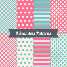 Seamless Patterns with Diamond Polka Dot Stripes and Diagonal Lines