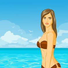 Travelling woman on the beach in swimwear N4