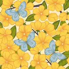 Beautiful seamless background with branches of flowering trees and butterflies N2