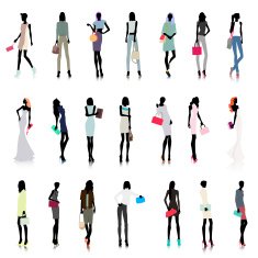 Set of women with bags colored