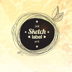 Floral drawing splash elements label concept