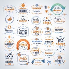 Collection Of Colorful Summer Calligraphic And Typographic Vintage Design Elements