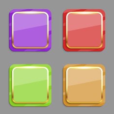 Vector color square buttons with golden frame