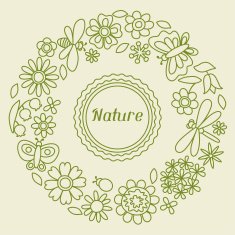 Natural card with beautiful flowers beetles and butterflies N8