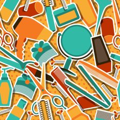 Hairdressing tools seamless pattern in retro style