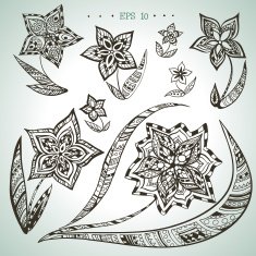 Set of vector hand drawn ornamental flowers