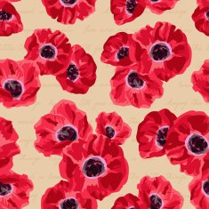 Seamless vintage pattern with poppies flower on lettering backgr N2