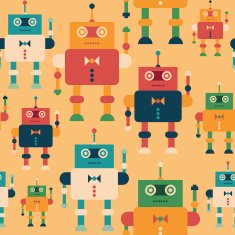 Colorful seamless pattern with elegant robots