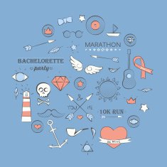 Doodle hipster set over blue N2