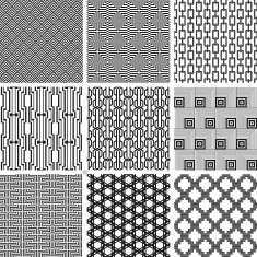 Vector seamless fashion black and white patterns set