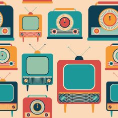 Seamless pattern with colorful retro TVs and radio receivers