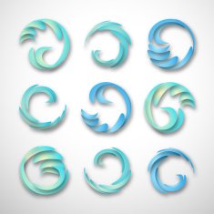 set of abstract blue wave pattern for design