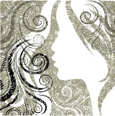 Vector grunge closeup portrait of a girl with beautiful hair N4