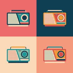 Colorful set of retro tape recorders