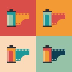 Colorful set of camera film rolls